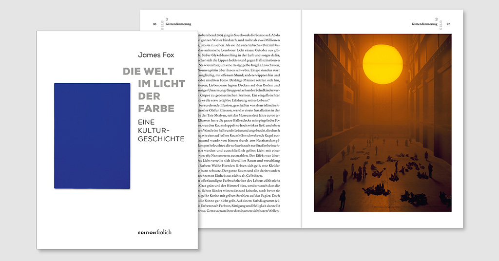 Ansicht einer Doppelseite und das Cover des Buchs Die Welt im Licht der Farbe