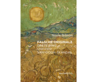 Das Bild zeigt das Cover des Buches Falsche Originale, Grete Ring und der Van-Gogh-Skandal. Das Hintergrundbild zeigt einen Mäher im Kornfeld.